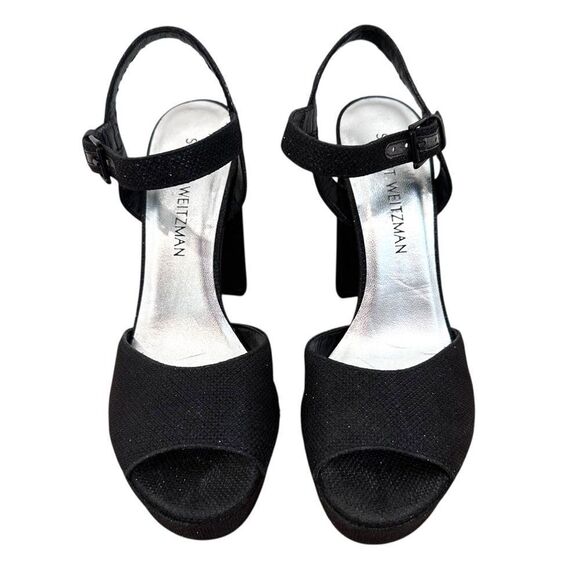 Stuart Weitzman Black Glitter Sashay Platform Sandals Size 7.5 - Picture 2 of 11